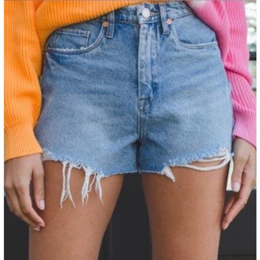 NWT Blank NYC Distressed Denim Shorts Size 27 Blue Raw Hem Festival Boho Edgy